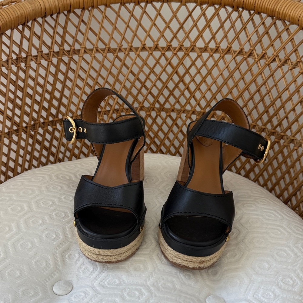 See By Chloe Black Platform Sandals with Gold Buckle